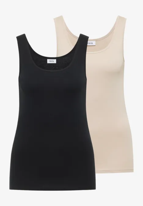 Top basique à col rond en pack de 2 grain beige/black