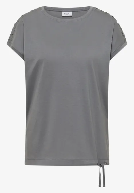 Shirt met korte mouwen en rimpels graphite light grey Grijs dames-T-shirt met doorlopende schouderpasse en decoratieve zijstrik.