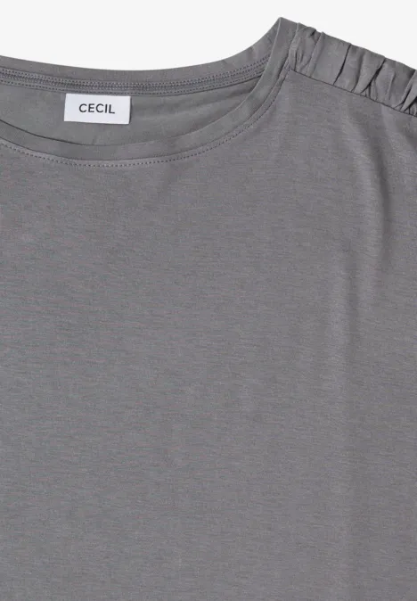 Shirt met korte mouwen en rimpels graphite light grey Grijs T-shirt met subtiel geplooid detail op de schouder en klein 'Cecil'-label in de kraag.