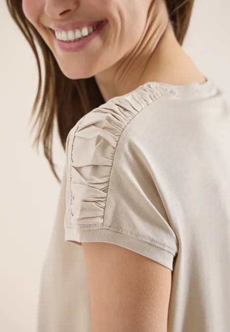 T-shirt à manches courtes avec fronces grain beige