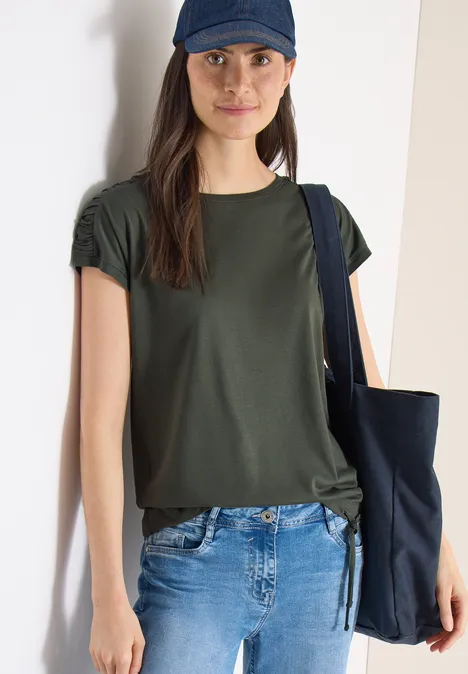 T-shirt à manches courtes avec fronces khaki