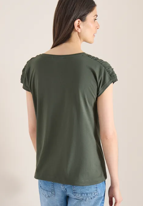 T-shirt à manches courtes avec fronces khaki