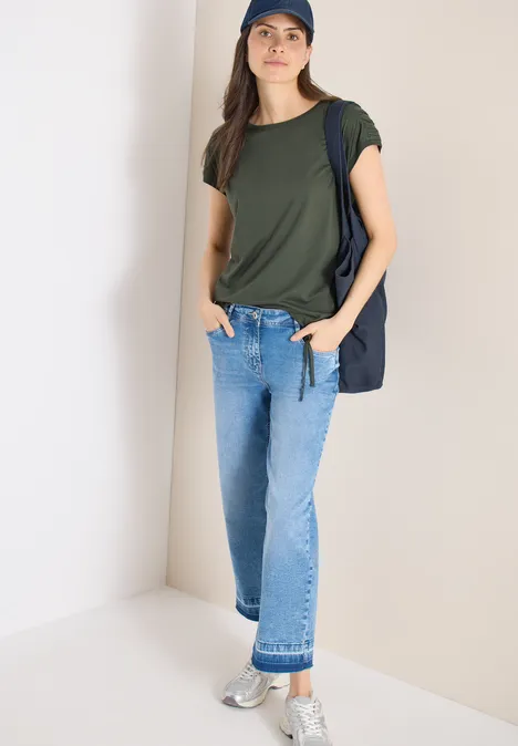 T-shirt à manches courtes avec fronces khaki