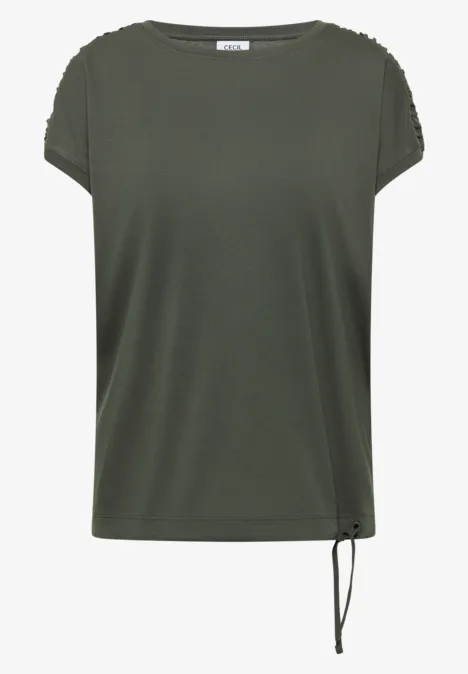 T-shirt à manches courtes avec fronces khaki