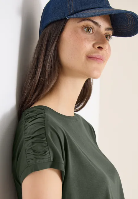 T-shirt à manches courtes avec fronces khaki