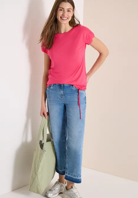 Kurzarm Shirt mit Raffung geranium red