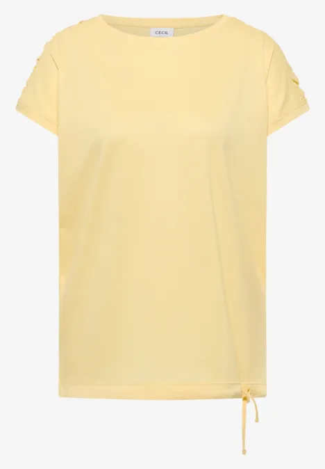 Shirt met korte mouwen en rimpels buttermilk yellow Lichtgeel T-shirt met korte mouwen, ronde hals en zijstrik onderaan.