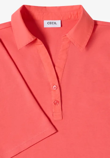 Basic Poloshirt mit Kurzarm shiny coral Korallfarbenes Kurzarm-Polohemd mit drei Knöpfen und Brustlabel 'Cecil'.