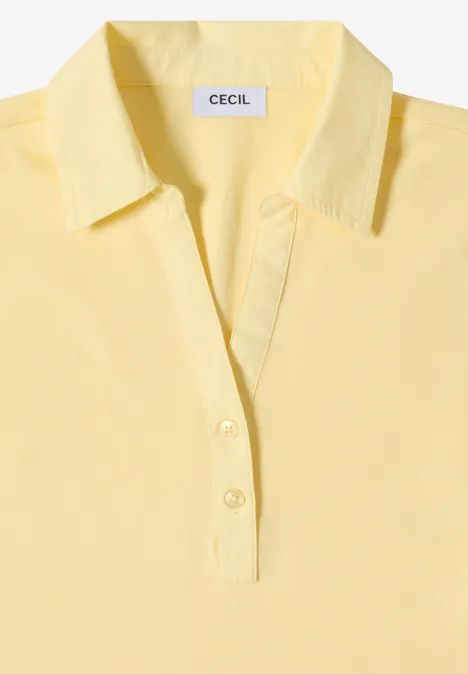 Basis polo met korte mouwen buttermilk yellow Geel poloshirt met kraag, korte knoopsluiting en CECIL-label.