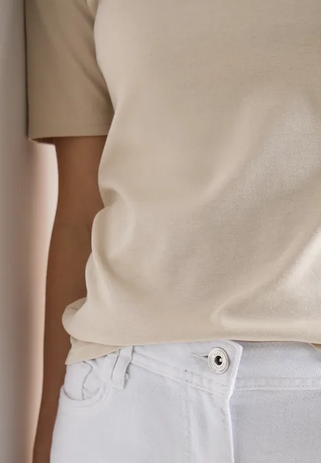 Basic T-Shirt aus Baumwolle grain beige
