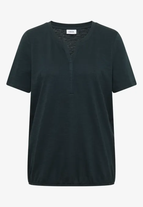 Schlichtes schwarzes T-Shirt mit V-Ausschnitt, Kurzarm und lockerem Saum