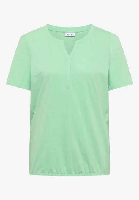 Basic shirt in tuniekstijl juicy lime Lichtgroen T-shirt met korte mouwen, elastische zoom en een subtiele V-hals met knoopsluiting.
