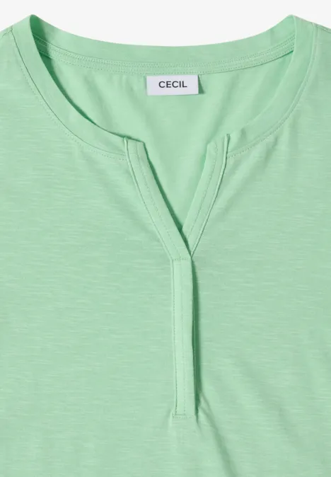 Basic shirt in tuniekstijl juicy lime Mintgroen damesshirt met ronde hals en V-split, eenvoudig ontwerp, merk Cecil