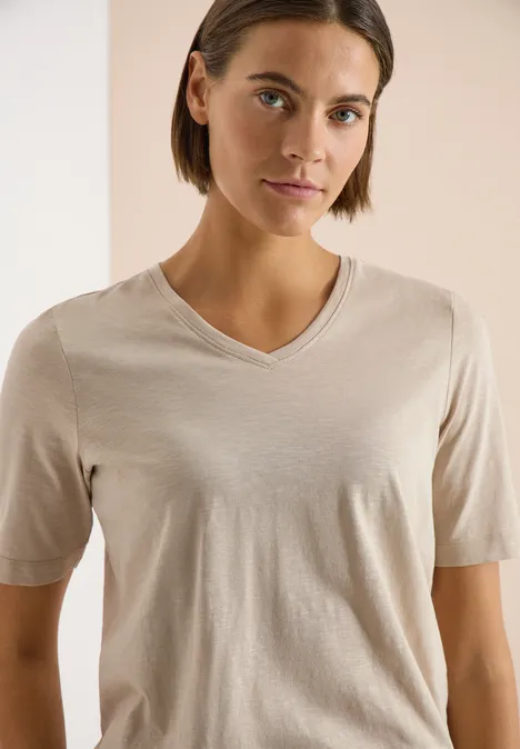 Koszulka Basic z dekoltem w szpic grain beige