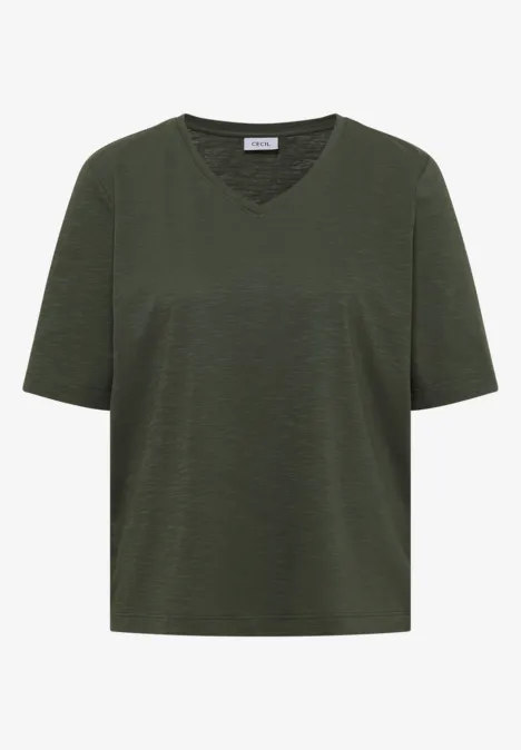 T-shirt basique avec col en V khaki