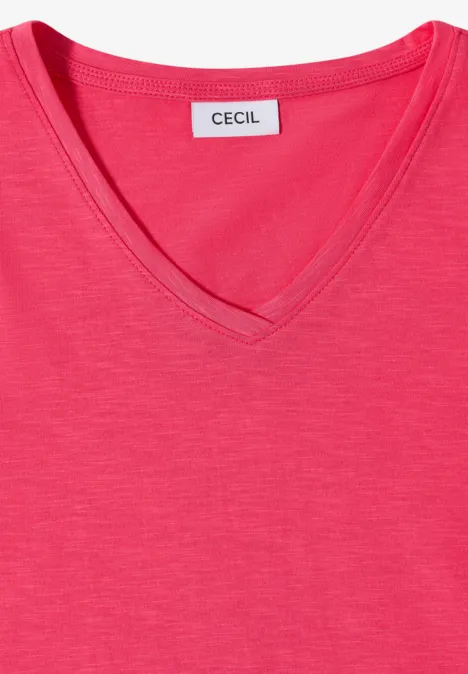 Basic Shirt met V-hals geranium red Felroze V-hals T-shirt met korte mouwen en het label 'CECIL'