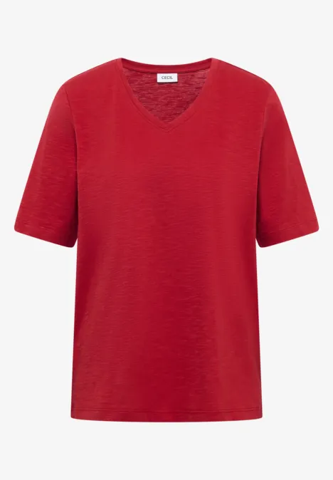 Basic T-Shirt mit Kurzarm und V-Neck tamarillo red Rotes T-Shirt mit V-Ausschnitt und kurzen Ärmeln
