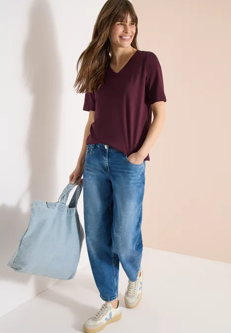 Basic Shirt met V-hals sweet grape red