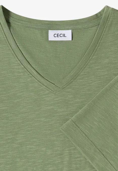Jasnozielony t-shirt z dekoltem w serek i metką "CECIL".