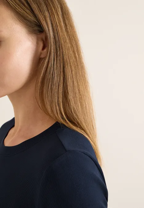 Rippsthirt in Unifarbe universal blue