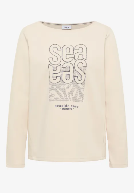 Shirt met borduursel pearl beige Shirt met borduursel pearl beige