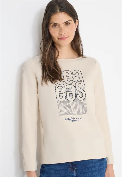 Shirt met borduursel pearl beige Shirt met borduursel pearl beige