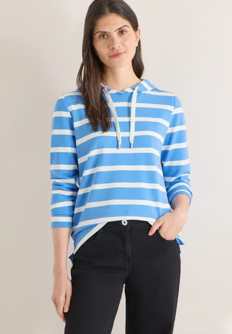 Bluza z kapturem w paski fountain blue