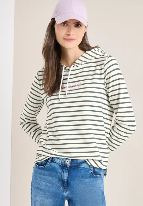 Bluza z kapturem w paski khaki