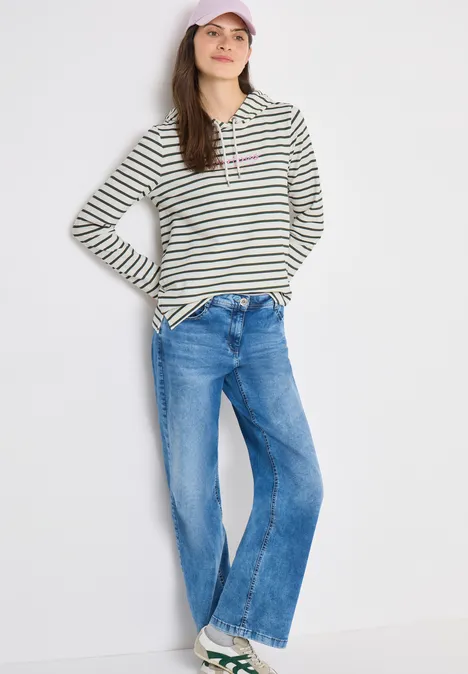 Bluza z kapturem w paski khaki