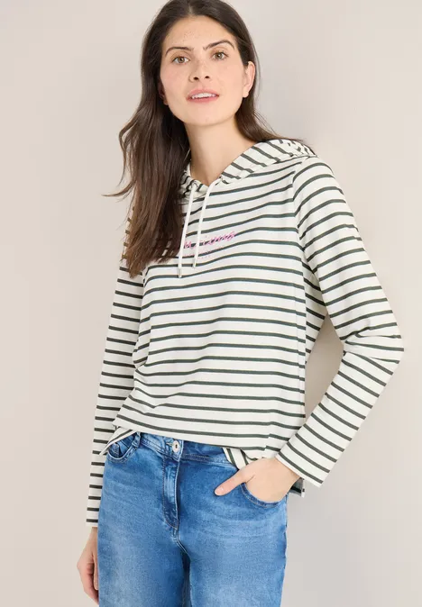 Bluza z kapturem w paski khaki