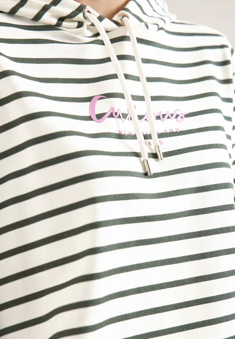 Bluza z kapturem w paski khaki