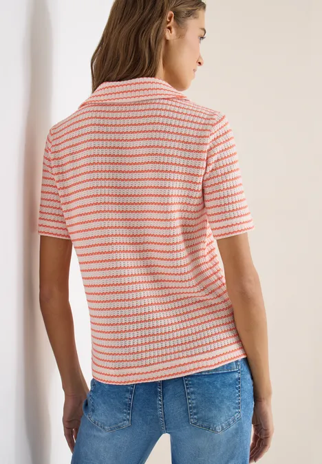 T-shirt ajouré rayé cherry tomato orange