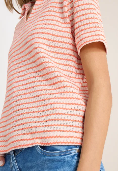 T-shirt ajouré rayé cherry tomato orange