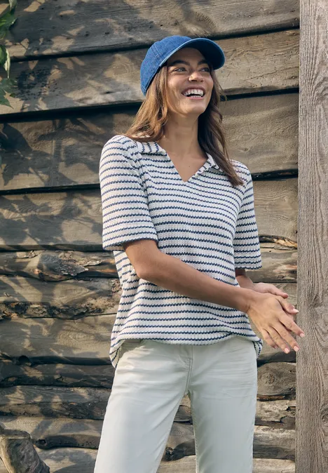 Gestreiftes Ajour Shirt sporty denim blue