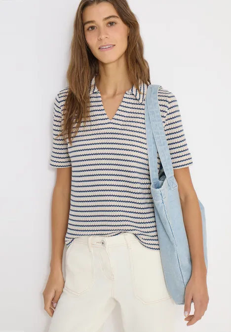 Gestreiftes Ajour Shirt sporty denim blue