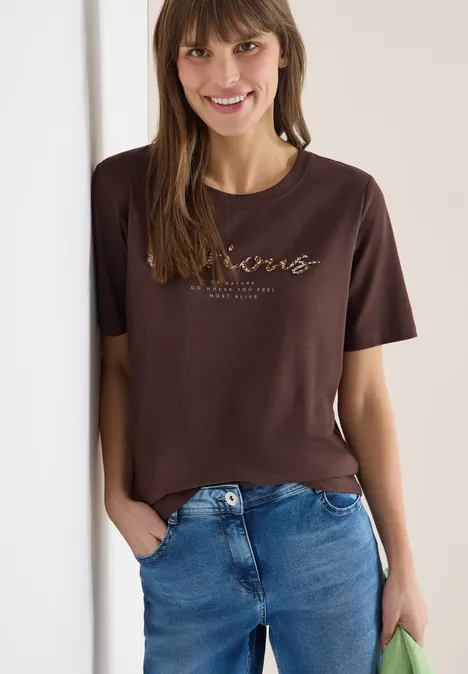 Koszulka z nadrukiem z przodu macchiato brown Koszulka z nadrukiem z przodu macchiato brown