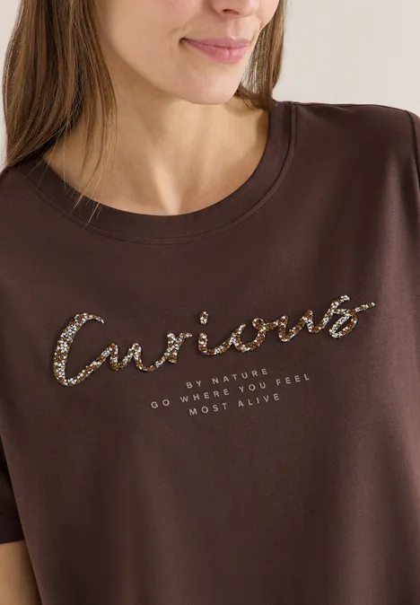 Koszulka z nadrukiem z przodu macchiato brown Koszulka z nadrukiem z przodu macchiato brown