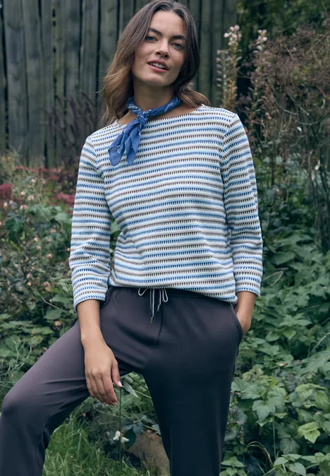 Gestreiftes Strukturshirt sporty denim blue