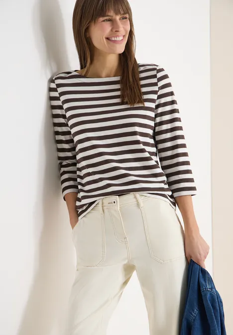 Gestreiftes Basic Shirt macchiato brown