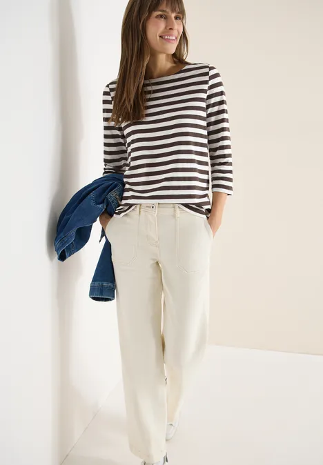 Gestreiftes Basic Shirt macchiato brown