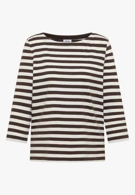 Gestreiftes Basic Shirt macchiato brown