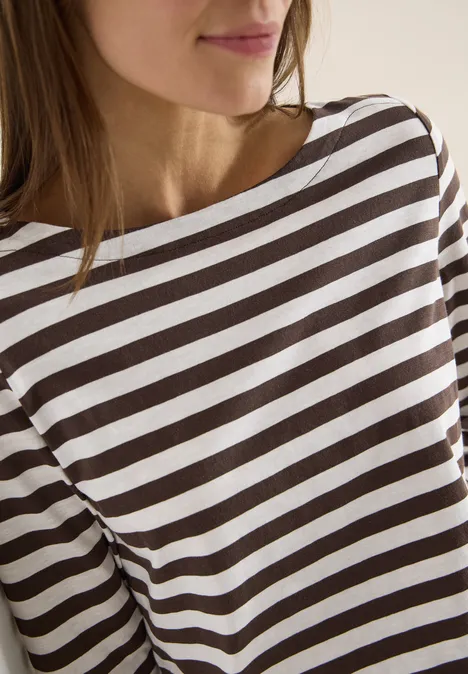 Gestreiftes Basic Shirt macchiato brown