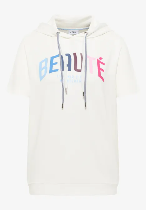 Kurzarm T-Shirt mit Kapuze und Print vanilla white