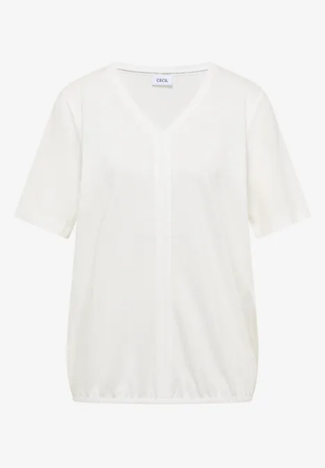 T-shirt blanc épuré à col en V et manches mi-longues.