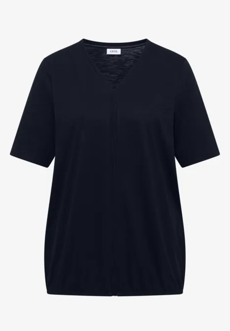 Kurzarm T-Shirt im Tunika-Look universal blue Schwarzes Kurzarmshirt mit V-Ausschnitt, Reißverschluss vorne und elastischem Saum.
