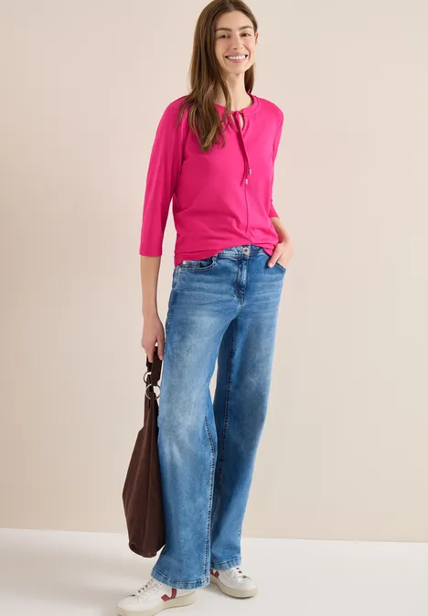 3/4-Arm Shirt mit Split Neck beetroot pink