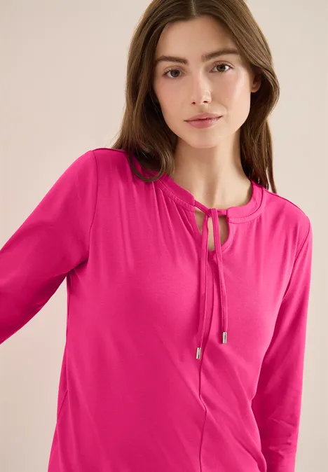 3/4-Arm Shirt mit Split Neck beetroot pink