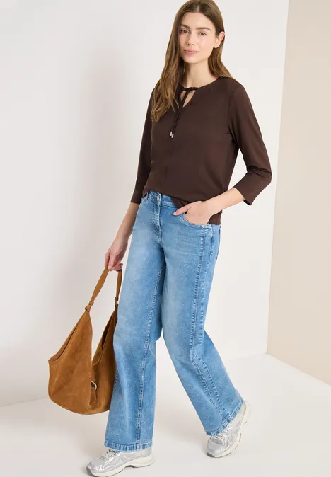 3/4-Arm Shirt mit Split Neck macchiato brown 3/4-Arm Shirt mit Split Neck macchiato brown