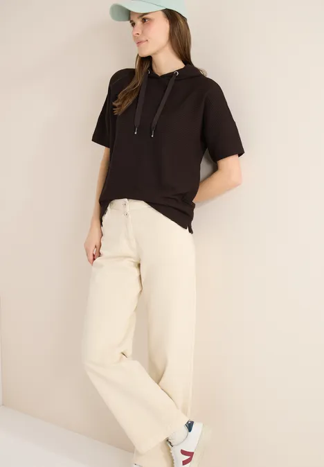 T-Shirt mit Kapuze und Struktur macchiato brown