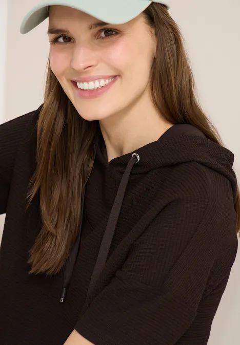 T-Shirt mit Kapuze und Struktur macchiato brown